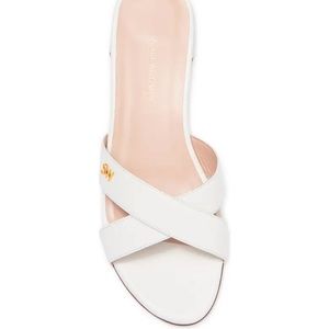 Stuart Weitzman Crossband Leather White Slides